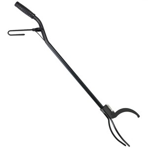 Sunnydaze Indoor/Outdoor Fireplace or Fire Pit Heavy-Duty Steel Spring Lever Firewood Log Grabber Tool - 36" - Black - 1 of 4