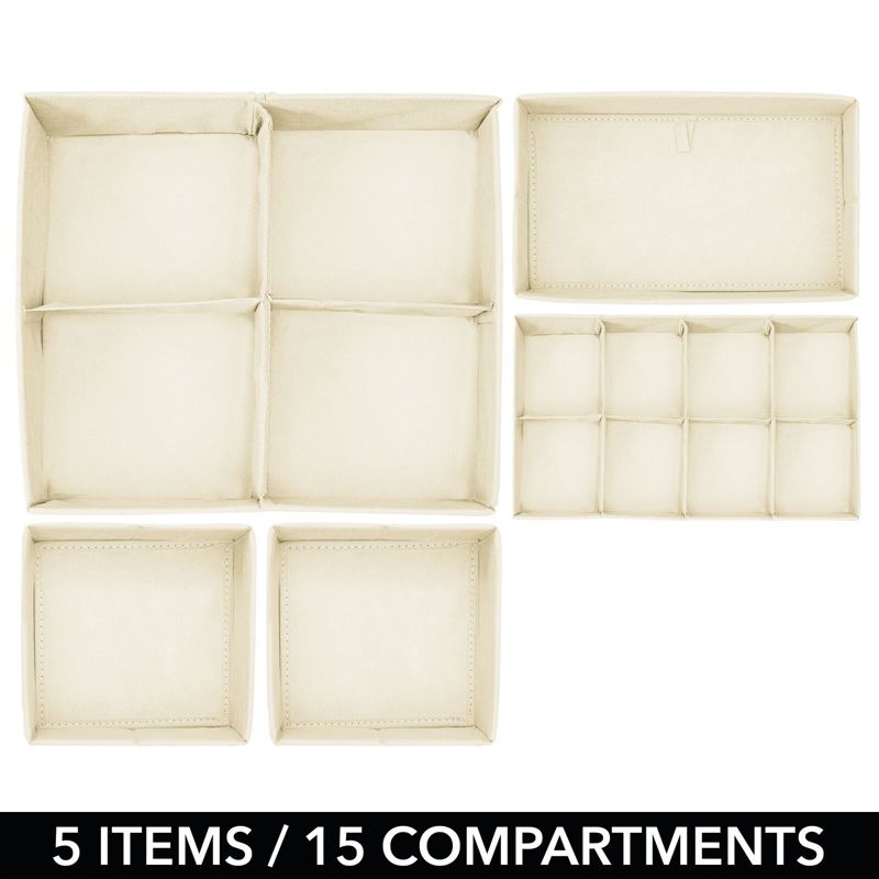 mDesign Fabric Drawer/Closet Divided Organizers, Set of 5, 5 of 9