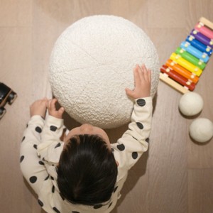 Yukimo Luna 12" Round Sphere Accent Pillow - Ivory White Boucle Faux-Sheepskin, High-Density Foam Insert for Living Room/Bedroom - 1 of 4