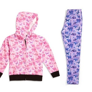 The Pink Picket Fence Suzie Dino Hoodie and Leggings Set – Pink Hoodie with Purple Leggings - 1 of 4