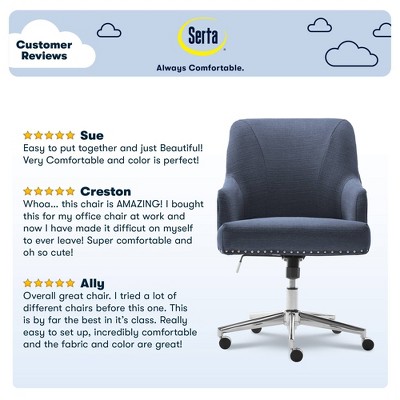 Blue Fabric Modern Swivel Home Office Chair with Fixed Arms