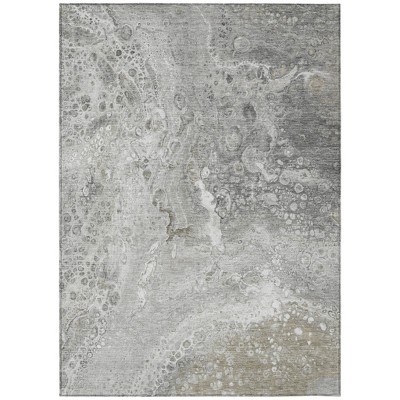 Silver Gray And Taupe Abstract Washable Indoor Outdoor Area Rug