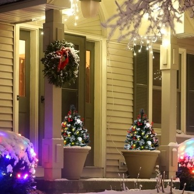 Whisen 2.5FT 2 Pack Outdoor Entryway Prelit Artificial Christmas Tree Cordless with 70 Branches - Green