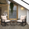 Outsunny 3-Piece Rocking Chair Bistro Set, Wicker Conversation Set, Outdoor Patio Rattan Furniture Set with Tempered Glass Side Table, Khaki - 3 of 4