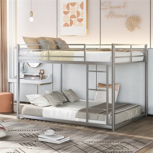 RISOKEYS Metal Bunk Bed Full Over Full, Low Profile Bunk Bed Frame with Ladder & Full Length Guardrail, Twin Size Bed Frame for Kids Teens - Silver - 1 of 4