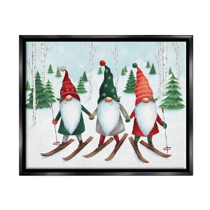 Stupell Industries Gnome Trio Skiing Black Floater Framed Canvas Wall Art - 1 of 4