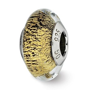 Black Bow Jewelry Black/Golden Italian Murano & Sterling Silver Bead Charm, 14mm - 1 of 4