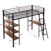 Twin Size Metal Loft Bed with Shelves and Desk, Black - ModernLuxe - 3 of 4