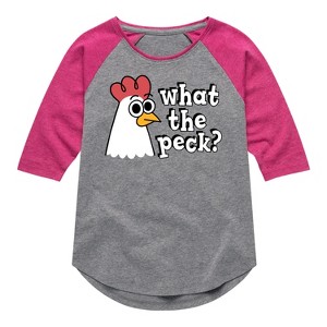 Girls' - Instant Message - What The Peck Chicken Shirt Tail Raglan Graphic T-shirt - 1 of 4