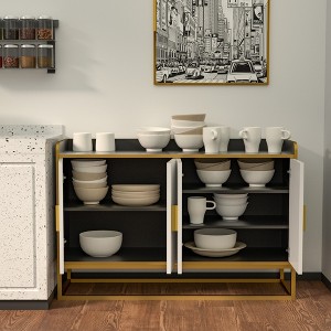 Vynxaria Modern Kitchen Buffet Storage Cabinet: Glossy Cupboard with Metal Legs for Living Room and Kitchen, Stylish and Functional (Black). - 1 of 4