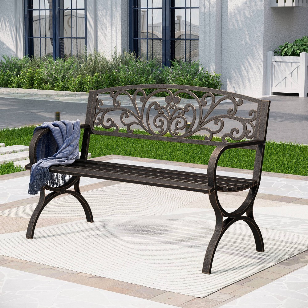 Two Seat Steel Porch Swing with Apple Shaped Back - Captiva Designs