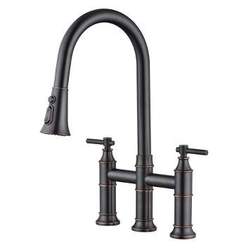 SUMERAIN Bridge Kitchen Sink Faucet with Pull Down Sprayer, 8 Inch Faucet Oil Rubbed Bronze