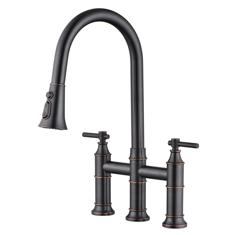 SUMERAIN Bridge Kitchen Sink Faucet with Pull Down Sprayer, 8 Inch Faucet Oil Rubbed Bronze, 1 of 12