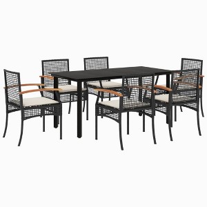 vidaXL Garden Dining Set Black PE rattan 3 Piece Set Removable Covers - Black 63" table length 6 - 1 of 4