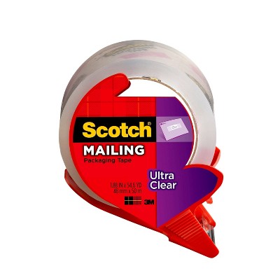 Scotch Ultra Clear Mailing Packaging Tape with Dispenser 1.88&#34; x 54yd