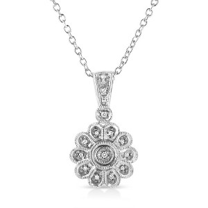 Haus of Brilliance Silver Diamond Accent Sunburst Milgrain Pendant Necklace - 1 of 4