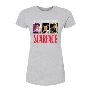 Women's - Scarface - The World Is Yours- Juniors Fitted Short Sleeve Graphic T-Shirt Fitted Graphic T-Shirt - 1 of 2