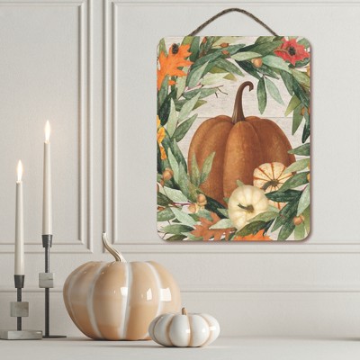 Autumn Pumpkin and Wreath 12x16 Mixed Media Hanging Artboard
