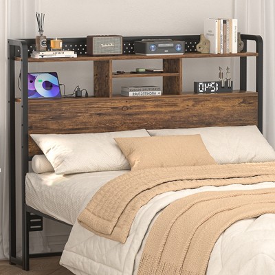 Aheaplus Storage Headboard with Led Lights & Charging Station