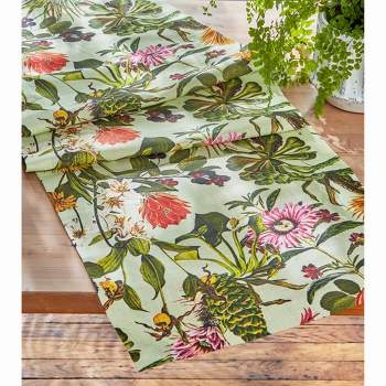 tagltd The Botanist's Garden Wildflower Print on Green Background Table Runner Décor Decoration,  72L x 18 W-in