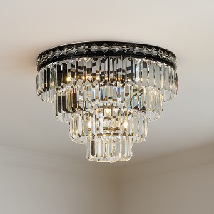 ALOADECOR 24'' Unique Modern Crystal Flush Mount 6-Light Luxury Matte Black Ceiling Light with Clear Crystal For Dining Room And Entryway - 1 of 4