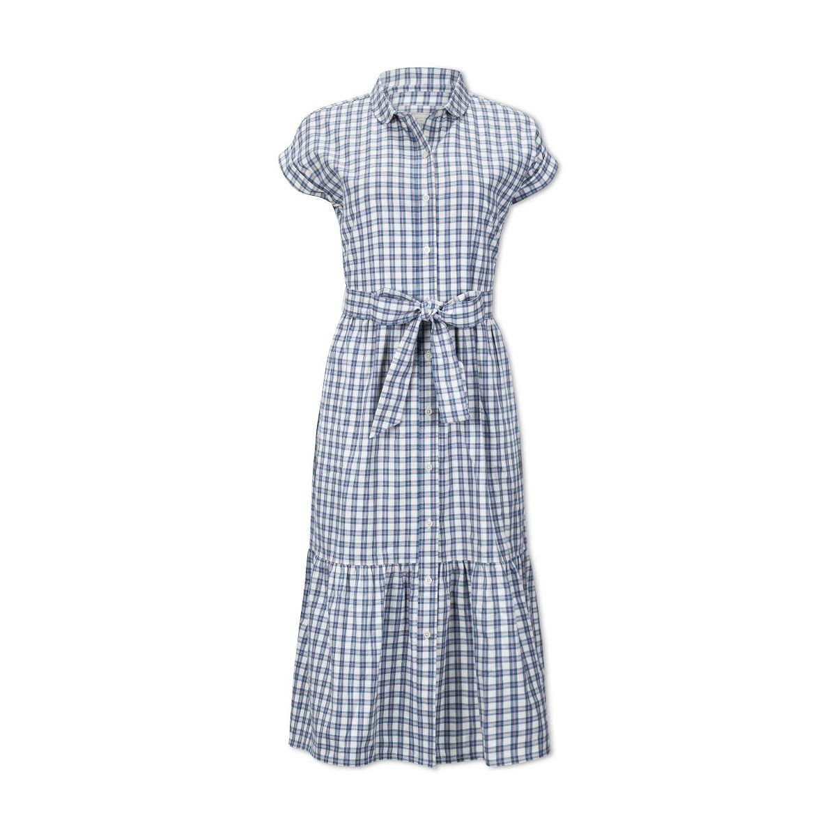 Hope & Henry Womens' Short Sleeve Button Front Tiered Maxi Dress with Waist Sash - thumbnail 6