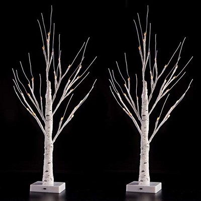 Sunnyglade 2PCS 2Ft 24 LED Birch Tree Light Bonsai Tree Light Warm White for Home Wedding Festival Party Christmas Decoration