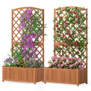 Costway 1/2 PCS 63” Wood Planter Container with Diamond Trellis, Planter Box, Slat Base for Plants - 1 of 4