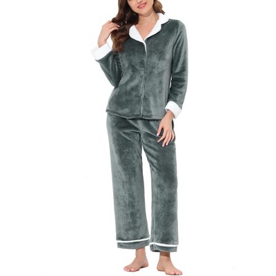 Cheibear Women's Sleepwear Flannel Button Down Lounge Warm Winter Long ...