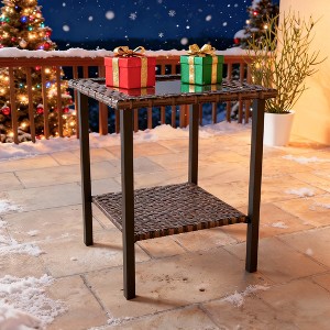 EAGLE PEAK Ocean Vista Outdoor Wicker Side Table, Tempered Glass Top for Indoor & Outdoor - 1 of 4