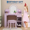 Kids Vanity Desk with Mirror, Makeup Vanity Table with Stool, Bookshelf, Drawer & Shelves, Wood Princess Dressing Table for Girls Bedroom,Playroom - 3 of 4
