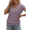 Women's V - Neck Cap Sleeve Knit Blouse Summer Casual Tops - 3 of 4