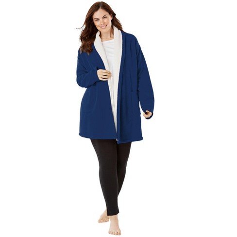 Dreams Co. Women s Plus Size High Pile Fleece Lined Collar Microfleece Bed Jacket L Evening Blue Target