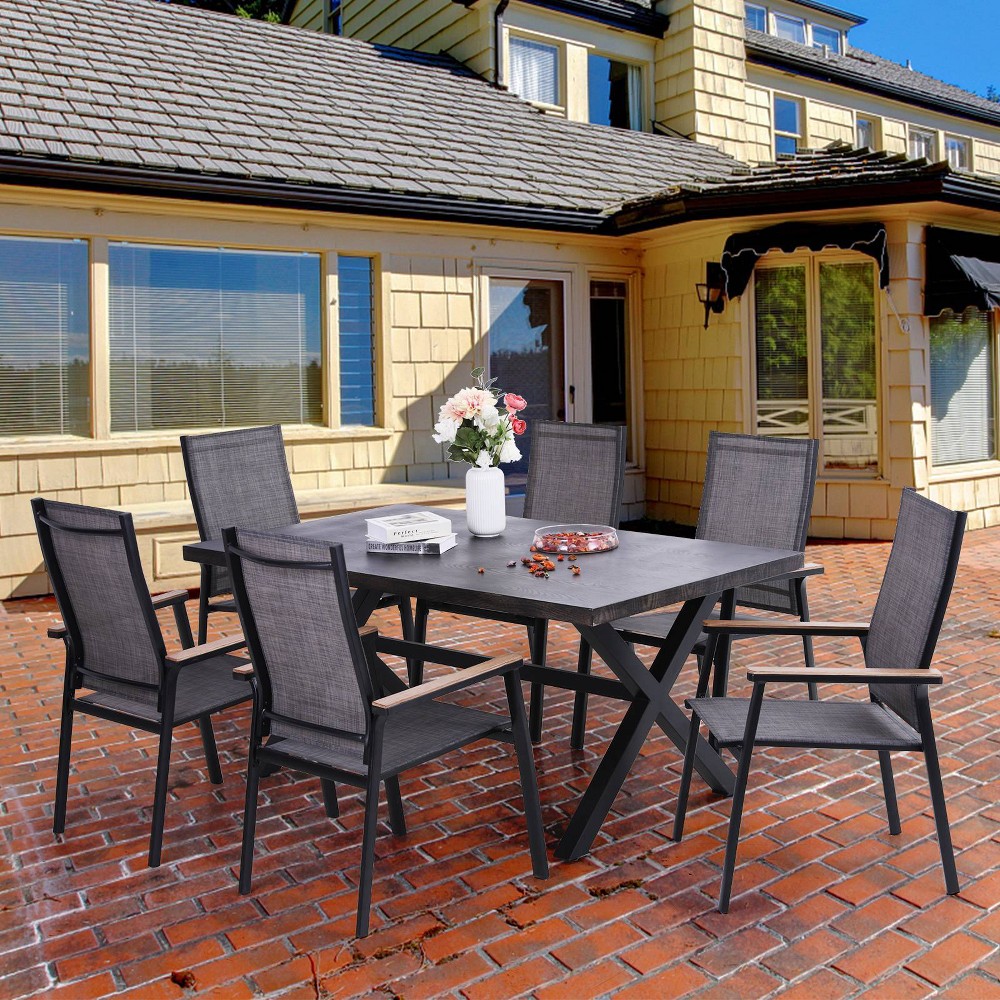7pc Patio Set with Steel Table & Lightweight Aluminum Frame Sling Chairs Captiva Designs