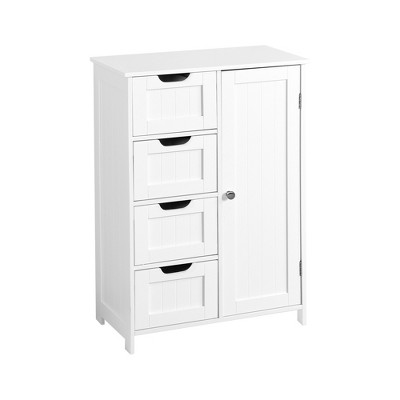 Dolonm White Bathroom Storage Cabinet with Adjustable Shelf & 4 Drawers - Modern Floor Cabinet for Bathroom, Bedroom, or Hallway