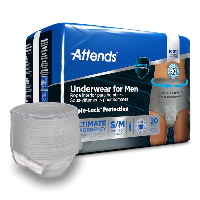 Attends Incontinence Underwear for Men, Ultimate Absorbency, Size S/M, 80 Count, 1 of 4