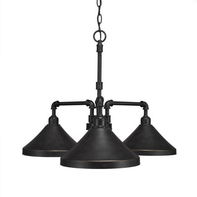 Toltec Lighting Vintage 3 - Light Chandelier in  Dark Granite with 10” Dark Granite Cone Metal Shade Shade
