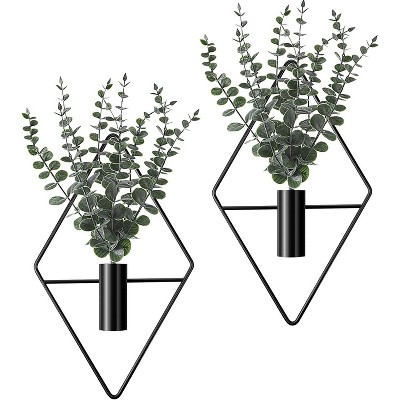Attop Hanging Planters with Artificial Eucalyptus Metal Hanging Vase Indoor Plants Holder Bathroom Wall Decor Black