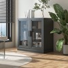 Wood Accent Cabinet in Black, Storage Organizer with Adjustable Shelves and Glass Doors for Kitchen Bedroom Living/Dinning Room - 3 of 4