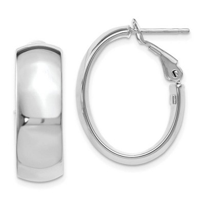 Black Bow Jewelry 7.6mm x 23mm (7/8 Inch) Polished 14k White Gold Omega Back Oval Hoops