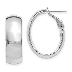 Black Bow Jewelry 7.6mm x 23mm (7/8 Inch) Polished 14k White Gold Omega Back Oval Hoops - 1 of 4