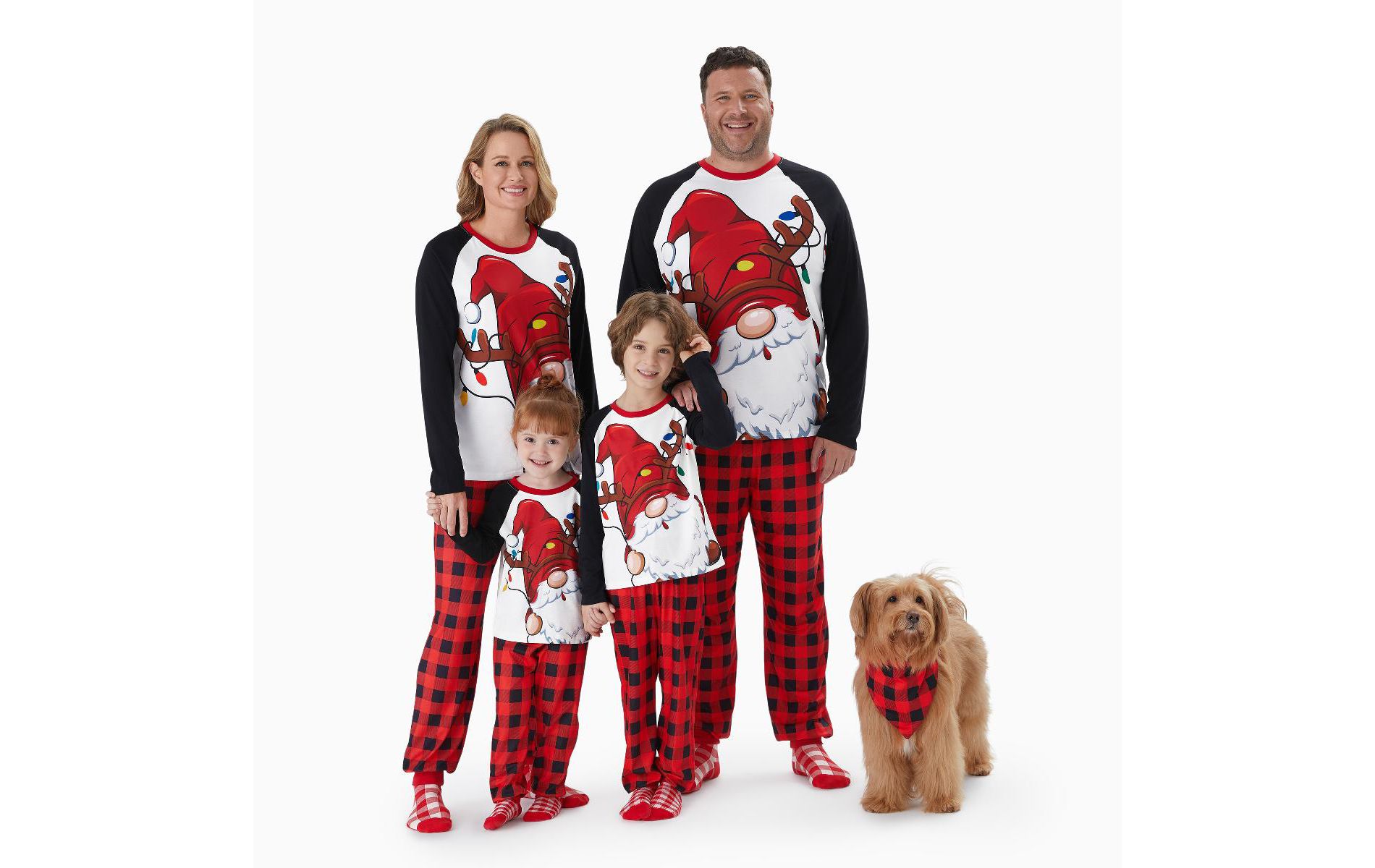 PatPat Family Matching Christmas Pajama Set – Gnome Print Long-Sleeve Sleepwear with Buffalo Plaid Pants
