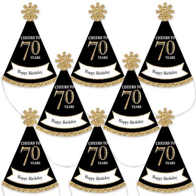 Big Dot of Happiness Adult 70th Birthday - Gold - Mini Cone Birthday Party Hats - Small Little Party Hats - Set of 8