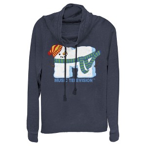Juniors Womens MTV Christmas Snowman Logo Cowl Neck Sweatshirt - 1 of 3
