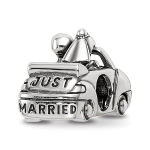 Black Bow Jewelry Sterling Silver & Crystal Just Married Bride & Groom Car Bead Charm - 1 of 4