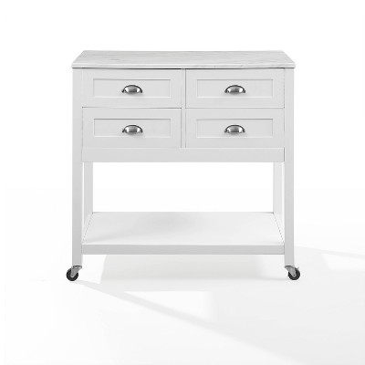 White Faux Marble Top Kitchen Island Cart with Storage