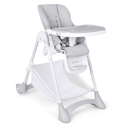Baby Convertible Folding Adjustable High Chair w/Wheel Tray Storage Basket Grey\Beige