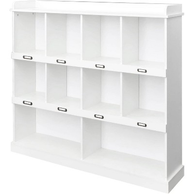 Tall 10-Cube Bookcase, Free Standing Vintage Industrial Bookshelf, DIY Storage Rack Organizer for Living Room, Home Office, White