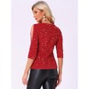 INSPIRE CHIC Women's Sparkle Sequin Cut Out Half Sleeve Party Club Velvet Blouse - 3 of 4