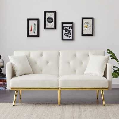 NicBex Luxury Loveseat,Modern Small Velvet Loveseat Sofa with Tufted Back & Metal Legs,2-Seater Couch for Living Room